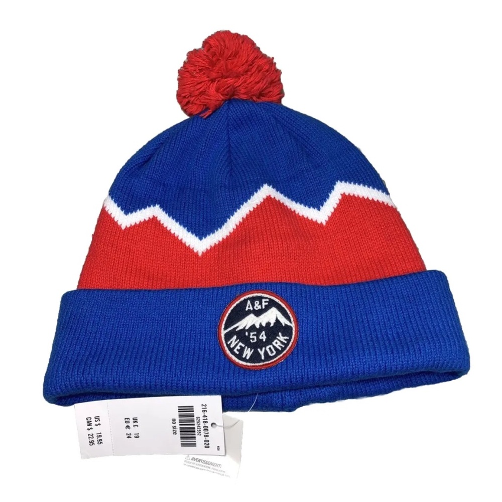 NWT Abercrombie Kids Beanie A&F ‘54 New York Blue Red Unisex One Size